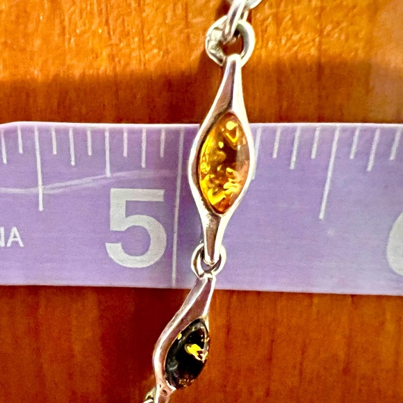 VTG Baltic Amber Tri-Color Linked Chain Bracelet .925 EUC - Picture 9 of 9